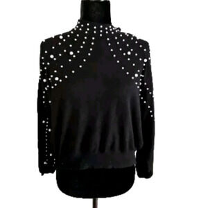 Bebe Black Slightly Cropped Mock Neck Sweater With Pear Accents M